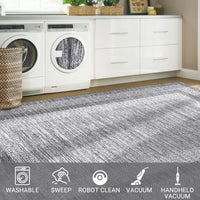 Garvee Bordered Grey 5x7 Modern Geometric Area Distressed Rug Washable Non Slip Floor Carpet Non Shedding Thin Rug, Soft Low Pile Rug, Contemporary Gray Rug for Dining Room, Living Room