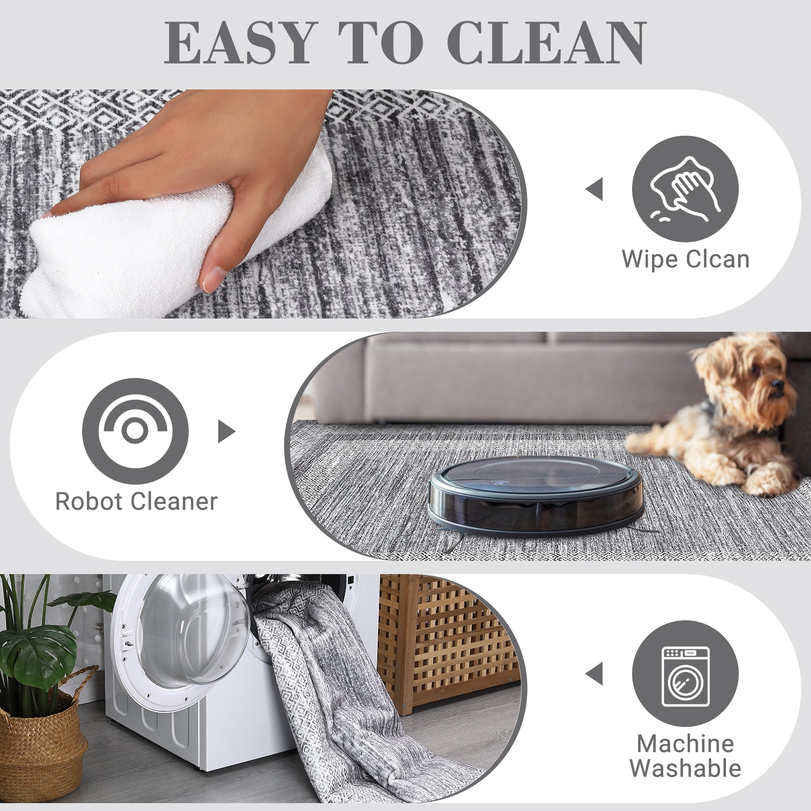 Garvee Bordered Grey 2x6 Modern Bordered Runner Rug Soft Non Slip Runner Washable Non Shedding Floor Carpet, Distressed Geometric Hallway Runner, Indoor Printed Runner for Kitchen, Entrance