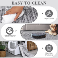 Garvee Bordered Grey 5x7 Modern Geometric Area Distressed Rug Washable Non Slip Floor Carpet Non Shedding Thin Rug, Soft Low Pile Rug, Contemporary Gray Rug for Dining Room, Living Room