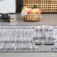 Garvee Bordered Grey 5x7 Modern Geometric Area Distressed Rug Washable Non Slip Floor Carpet Non Shedding Thin Rug, Soft Low Pile Rug, Contemporary Gray Rug for Dining Room, Living Room