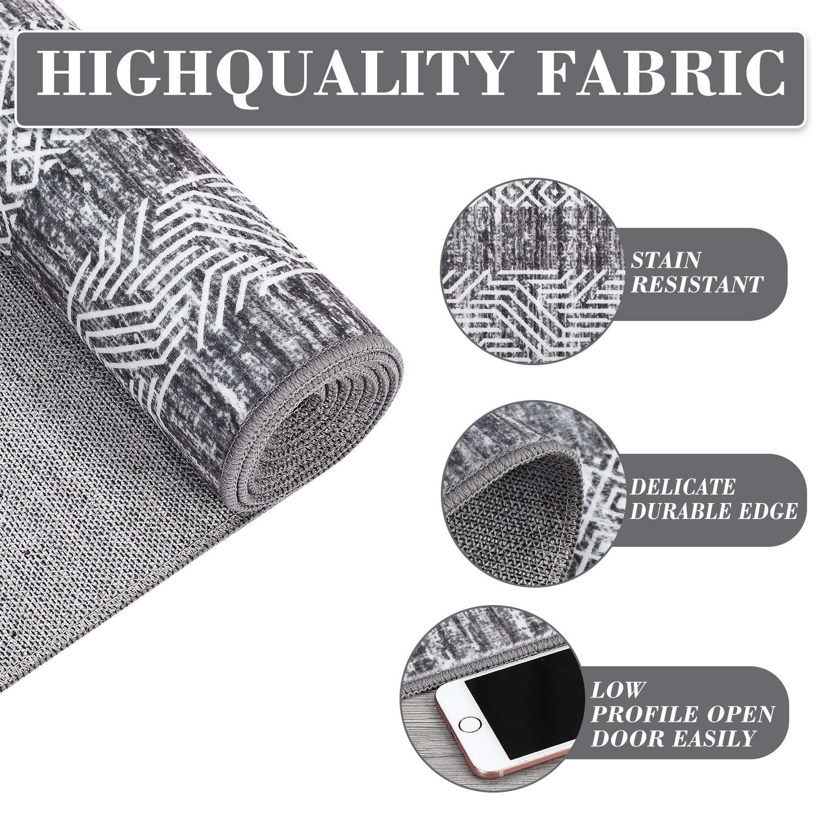 Garvee Bordered Grey 2x6 Modern Bordered Runner Rug Soft Non Slip Runner Washable Non Shedding Floor Carpet, Distressed Geometric Hallway Runner, Indoor Printed Runner for Kitchen, Entrance