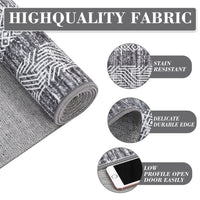 Garvee Bordered Grey 2x6 Modern Bordered Runner Rug Soft Non Slip Runner Washable Non Shedding Floor Carpet, Distressed Geometric Hallway Runner, Indoor Printed Runner for Kitchen, Entrance