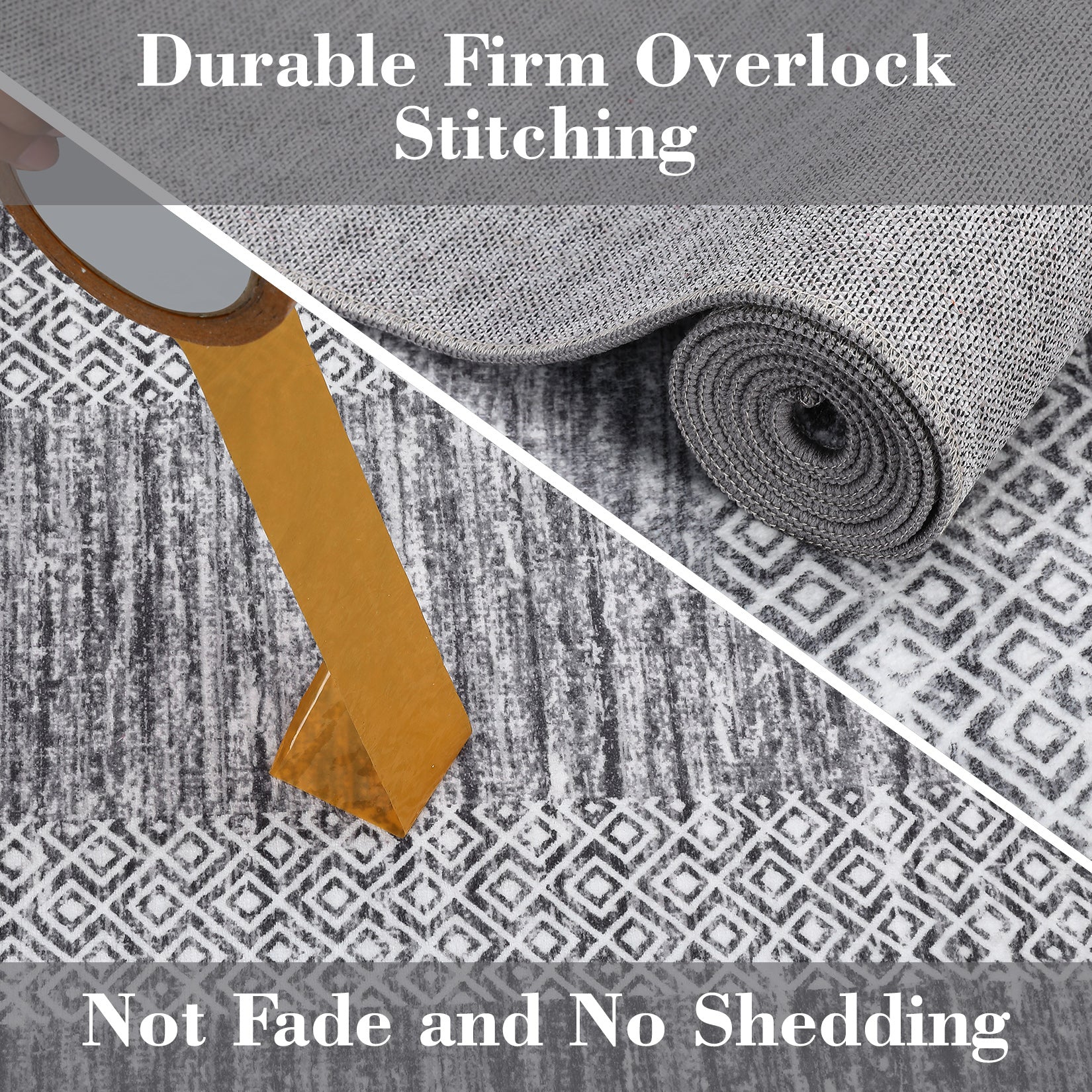 Garvee Bordered Grey 2x6 Modern Bordered Runner Rug Soft Non Slip Runner Washable Non Shedding Floor Carpet, Distressed Geometric Hallway Runner, Indoor Printed Runner for Kitchen, Entrance