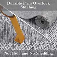 Garvee Bordered Grey 5x7 Modern Geometric Area Distressed Rug Washable Non Slip Floor Carpet Non Shedding Thin Rug, Soft Low Pile Rug, Contemporary Gray Rug for Dining Room, Living Room