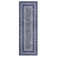 Garvee Bordered Blue 2x6 Modern Runner Rug Soft Non Slip Runner Washable Non Shedding Floor Carpet, Distressed Geometric Hallway Runner, Indoor Printed Runner for Kitchen, Entrance, Blue