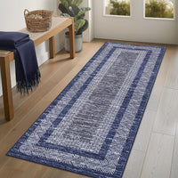 Garvee Bordered Blue 2x6 Modern Runner Rug Soft Non Slip Runner Washable Non Shedding Floor Carpet, Distressed Geometric Hallway Runner, Indoor Printed Runner for Kitchen, Entrance, Blue