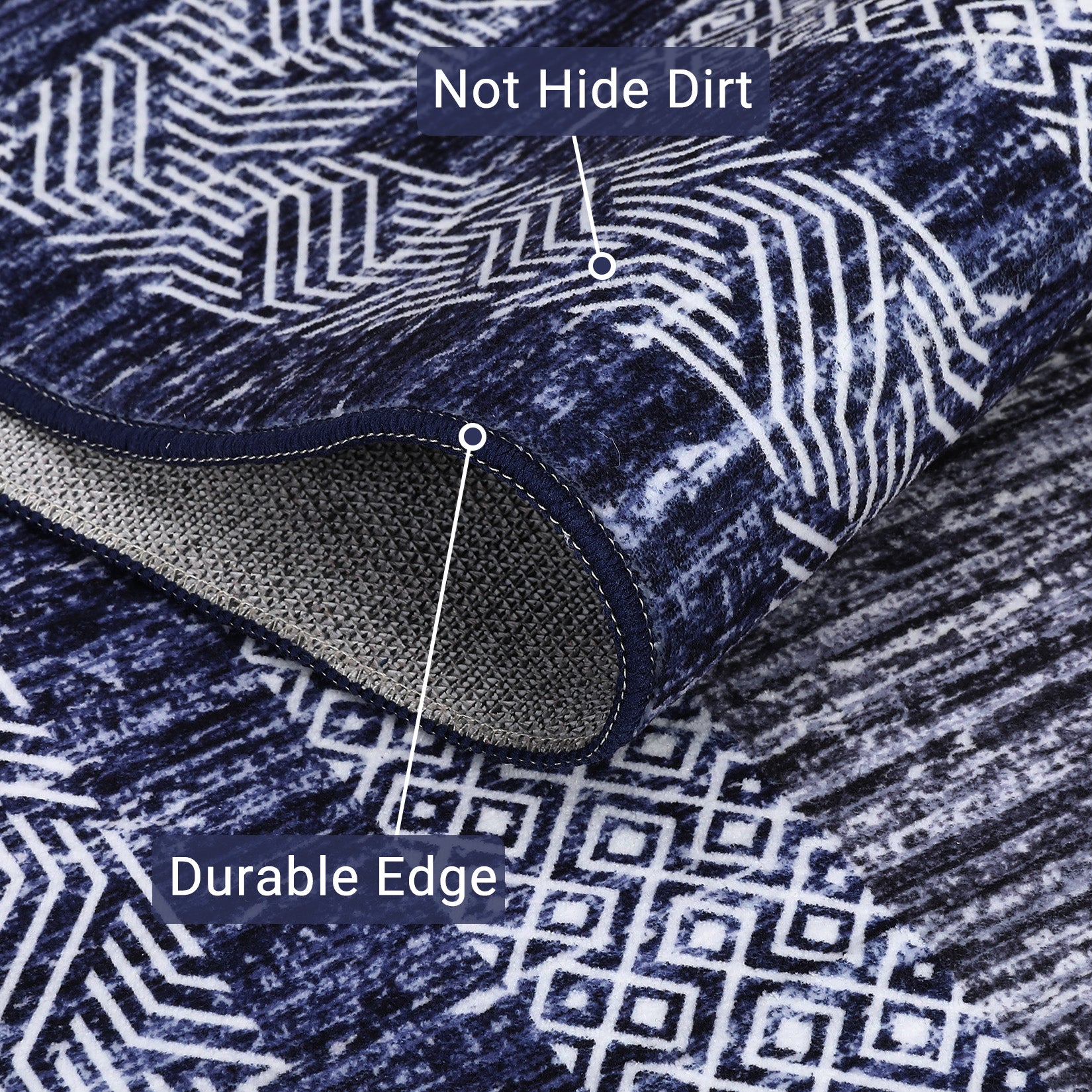 Garvee Bordered Blue 9x12 Large Modern Blue Area Rug Distressed Rug Soft Non Shedding Floor Carpet, Geometric Rug, Washable Non Slip Rug, Low Pile Indoor Area Rug for Living Room, Bedroom