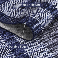 Garvee Bordered Blue 9x12 Large Modern Blue Area Rug Distressed Rug Soft Non Shedding Floor Carpet, Geometric Rug, Washable Non Slip Rug, Low Pile Indoor Area Rug for Living Room, Bedroom