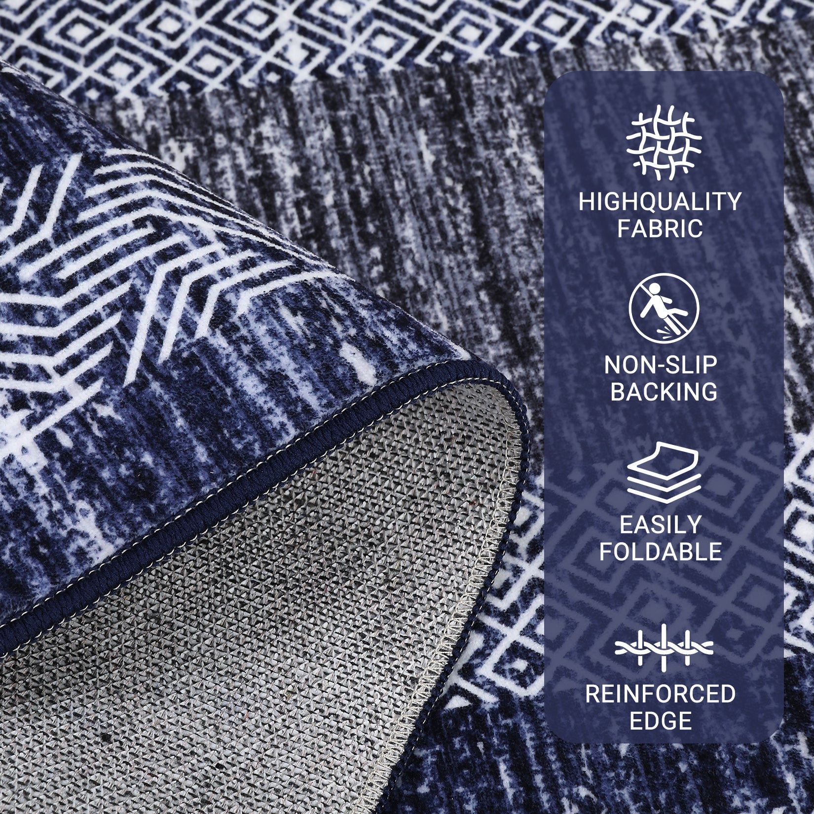 Garvee Bordered Blue 9x12 Large Modern Blue Area Rug Distressed Rug Soft Non Shedding Floor Carpet, Geometric Rug, Washable Non Slip Rug, Low Pile Indoor Area Rug for Living Room, Bedroom