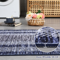 Garvee Bordered Blue 2x6 Modern Runner Rug Soft Non Slip Runner Washable Non Shedding Floor Carpet, Distressed Geometric Hallway Runner, Indoor Printed Runner for Kitchen, Entrance, Blue