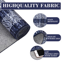 Garvee Bordered Blue 9x12 Large Modern Blue Area Rug Distressed Rug Soft Non Shedding Floor Carpet, Geometric Rug, Washable Non Slip Rug, Low Pile Indoor Area Rug for Living Room, Bedroom