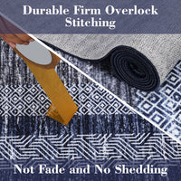 Garvee Bordered Blue 9x12 Large Modern Blue Area Rug Distressed Rug Soft Non Shedding Floor Carpet, Geometric Rug, Washable Non Slip Rug, Low Pile Indoor Area Rug for Living Room, Bedroom