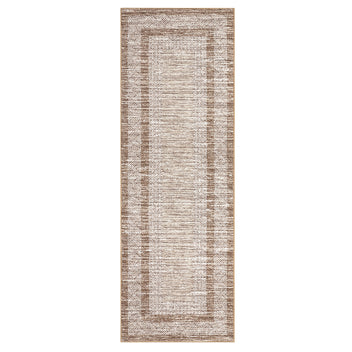 Garvee Bordered Brown 2x6 Modern Runner Rug Soft Non Slip Runner Washable Non Shedding Floor Carpet, Distressed Geometric Hallway Runner, Indoor Printed Runner for Kitchen, Entrance