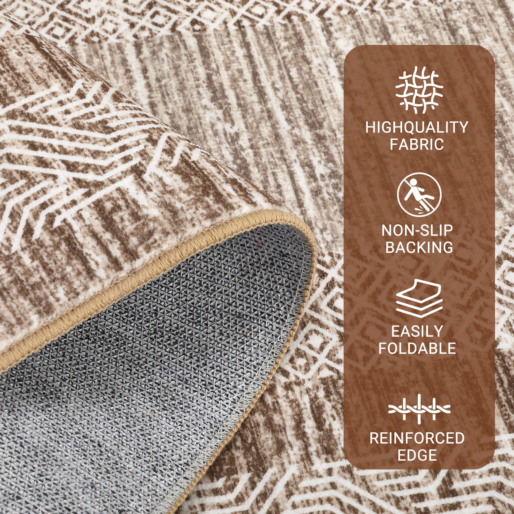 Garvee Bordered Brown 2x6 Modern Runner Rug Soft Non Slip Runner Washable Non Shedding Floor Carpet, Distressed Geometric Hallway Runner, Indoor Printed Runner for Kitchen, Entrance
