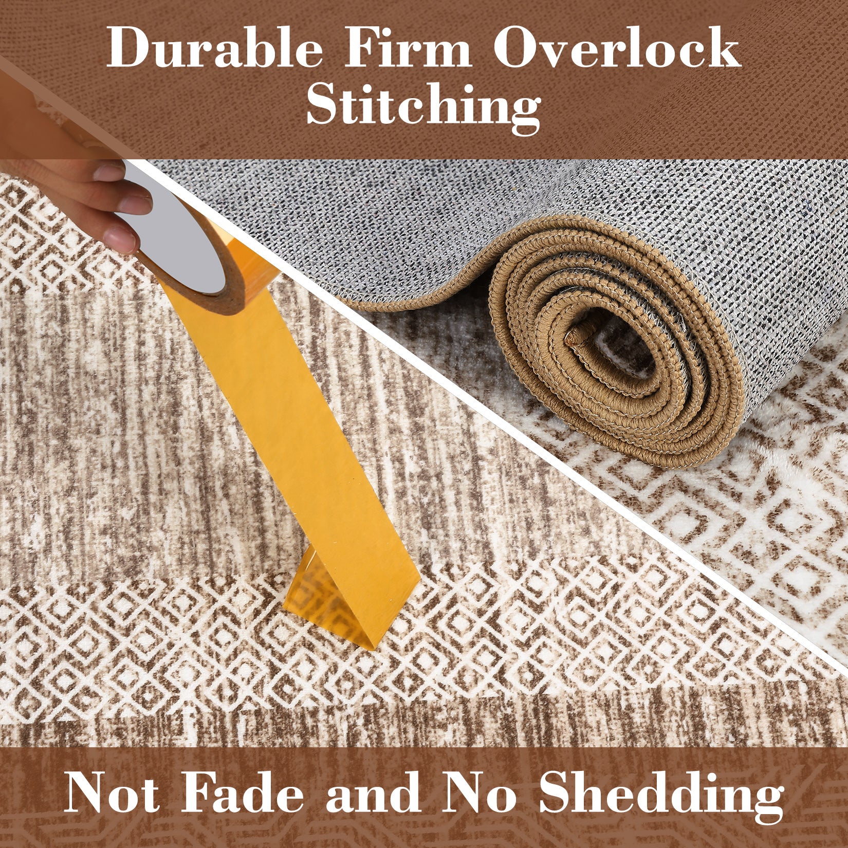 Garvee Bordered Brown 9x12 Large Modern Area Rug Distressed Rug Soft Non Shedding Floor Carpet, Geometric Rug, Washable Non Slip Rug, Low Pile Indoor Area Rug for Living Room, Bedroom