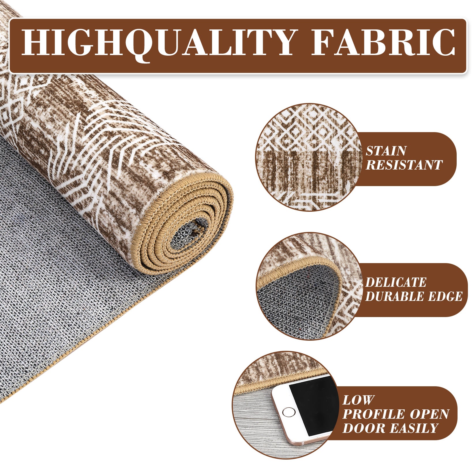 Garvee 8' x 10' Bordered Washable Area Rug, Distressed Geometric Non-Slip Soft Low-Pile Rug for Living Room, Bedroom & Dining Room, Brown