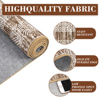 Garvee 8' x 10' Bordered Washable Area Rug, Distressed Geometric Non-Slip Soft Low-Pile Rug for Living Room, Bedroom & Dining Room, Brown