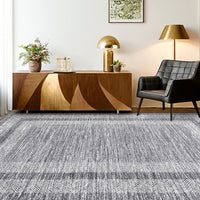 Garvee Bordered Grey 5x7 Modern Geometric Area Distressed Rug Washable Non Slip Floor Carpet Non Shedding Thin Rug, Soft Low Pile Rug, Contemporary Gray Rug for Dining Room, Living Room