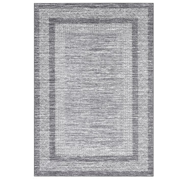 Garvee Bordered Grey 9x12 Large Area Distressed Modern Rug Soft Non Shedding Floor Carpet, Geometric Rug, Washable Non Slip Rug, Low Pile Indoor Area Rug for Living Room, Bedroom