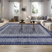 Garvee Bordered Blue 9x12 Large Modern Blue Area Rug Distressed Rug Soft Non Shedding Floor Carpet, Geometric Rug, Washable Non Slip Rug, Low Pile Indoor Area Rug for Living Room, Bedroom