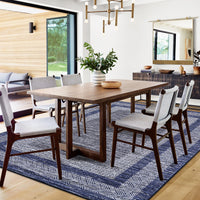 Garvee Bordered Blue 9x12 Large Modern Blue Area Rug Distressed Rug Soft Non Shedding Floor Carpet, Geometric Rug, Washable Non Slip Rug, Low Pile Indoor Area Rug for Living Room, Bedroom