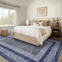 Garvee Bordered Blue 9x12 Large Modern Blue Area Rug Distressed Rug Soft Non Shedding Floor Carpet, Geometric Rug, Washable Non Slip Rug, Low Pile Indoor Area Rug for Living Room, Bedroom