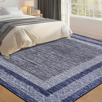 Garvee Bordered Blue 9x12 Large Modern Blue Area Rug Distressed Rug Soft Non Shedding Floor Carpet, Geometric Rug, Washable Non Slip Rug, Low Pile Indoor Area Rug for Living Room, Bedroom