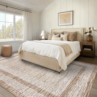 Garvee Bordered Brown 9x12 Large Modern Area Rug Distressed Rug Soft Non Shedding Floor Carpet, Geometric Rug, Washable Non Slip Rug, Low Pile Indoor Area Rug for Living Room, Bedroom