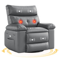 Garvee Power Recliner Chair, Rocking Recliner for Adults, Swivel Recliner with Massage, Upholstered Fabric Glider Recliner Nursery Chair, Single Sofa Seat with Side Pockets for Living Room, Grey