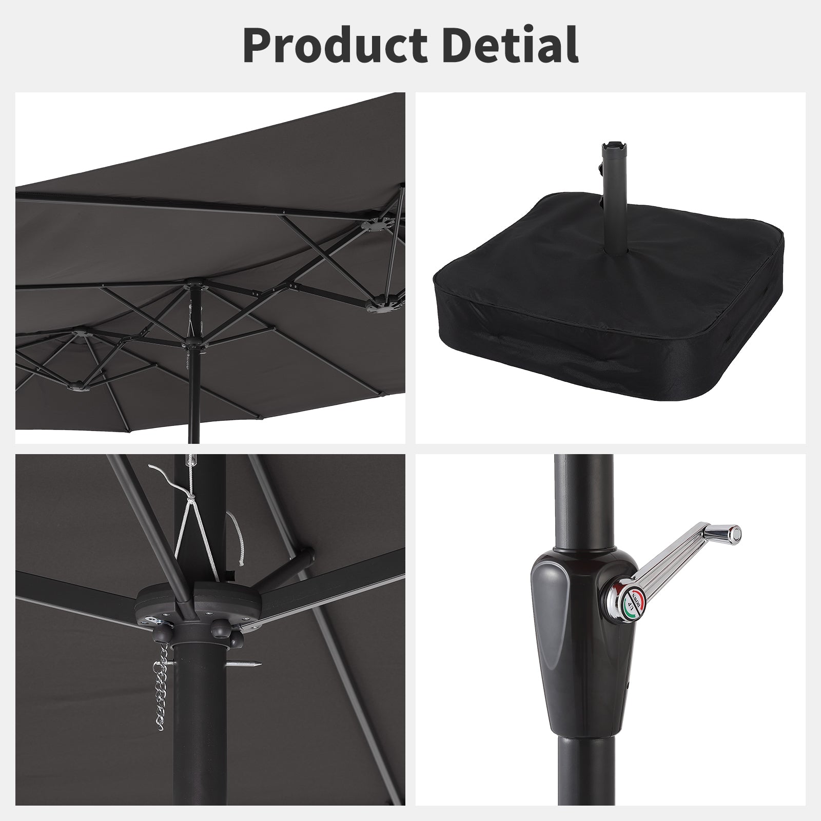 Garvee 15x9 Ft Large Patio Umbrellas,Patio Double-Sided Umbrella With Base and Crank,Outdoor Rectangle Market Umbrella for Patio, Lawn & Garden and Poolside,Dark Grey