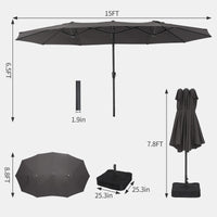 Garvee 15x9 Ft Large Patio Umbrellas,Patio Double-Sided Umbrella With Base and Crank,Outdoor Rectangle Market Umbrella for Patio, Lawn & Garden and Poolside,Dark Grey