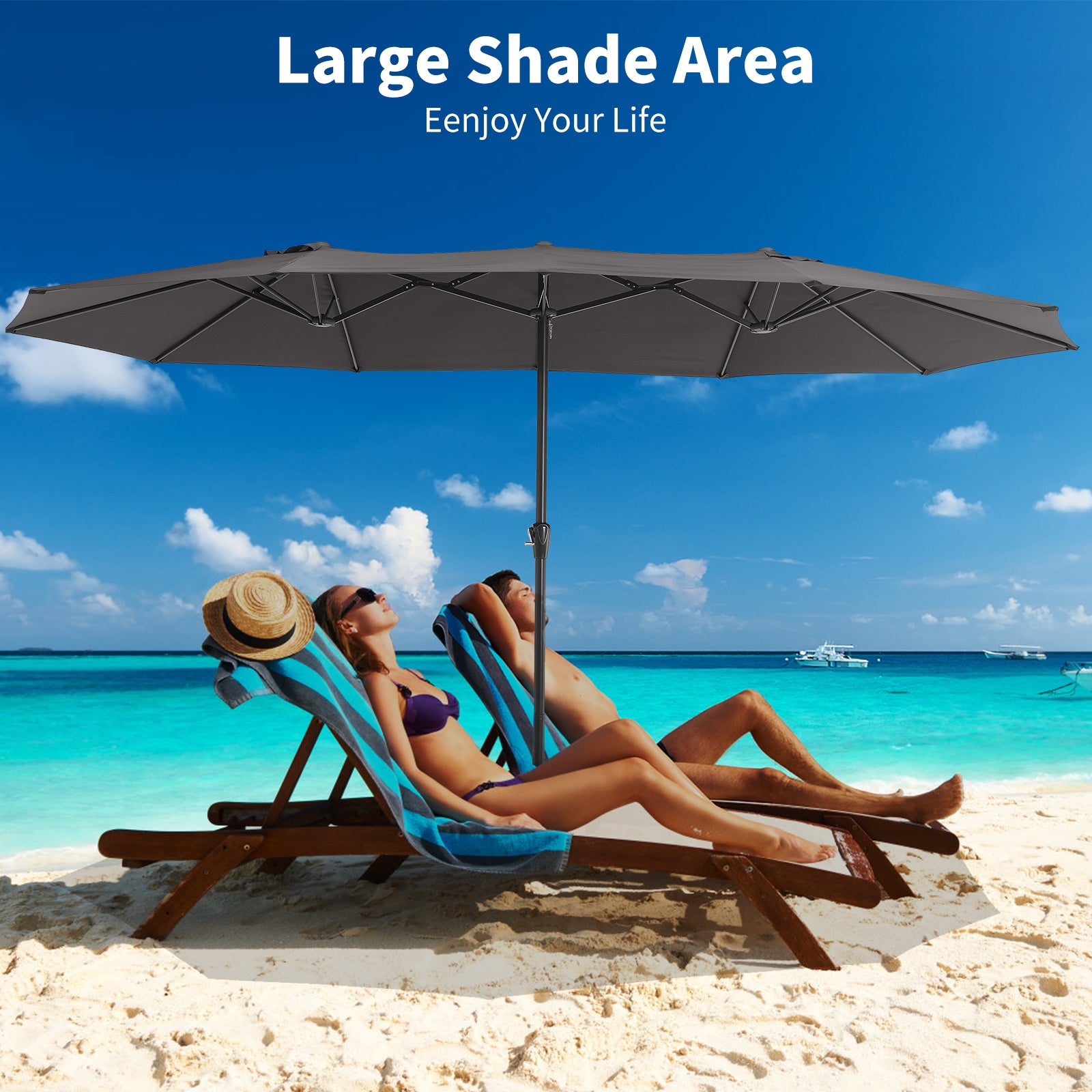 Garvee 15x9 Ft Large Patio Umbrellas,Patio Double-Sided Umbrella With Base and Crank,Outdoor Rectangle Market Umbrella for Patio, Lawn & Garden and Poolside,Dark Grey