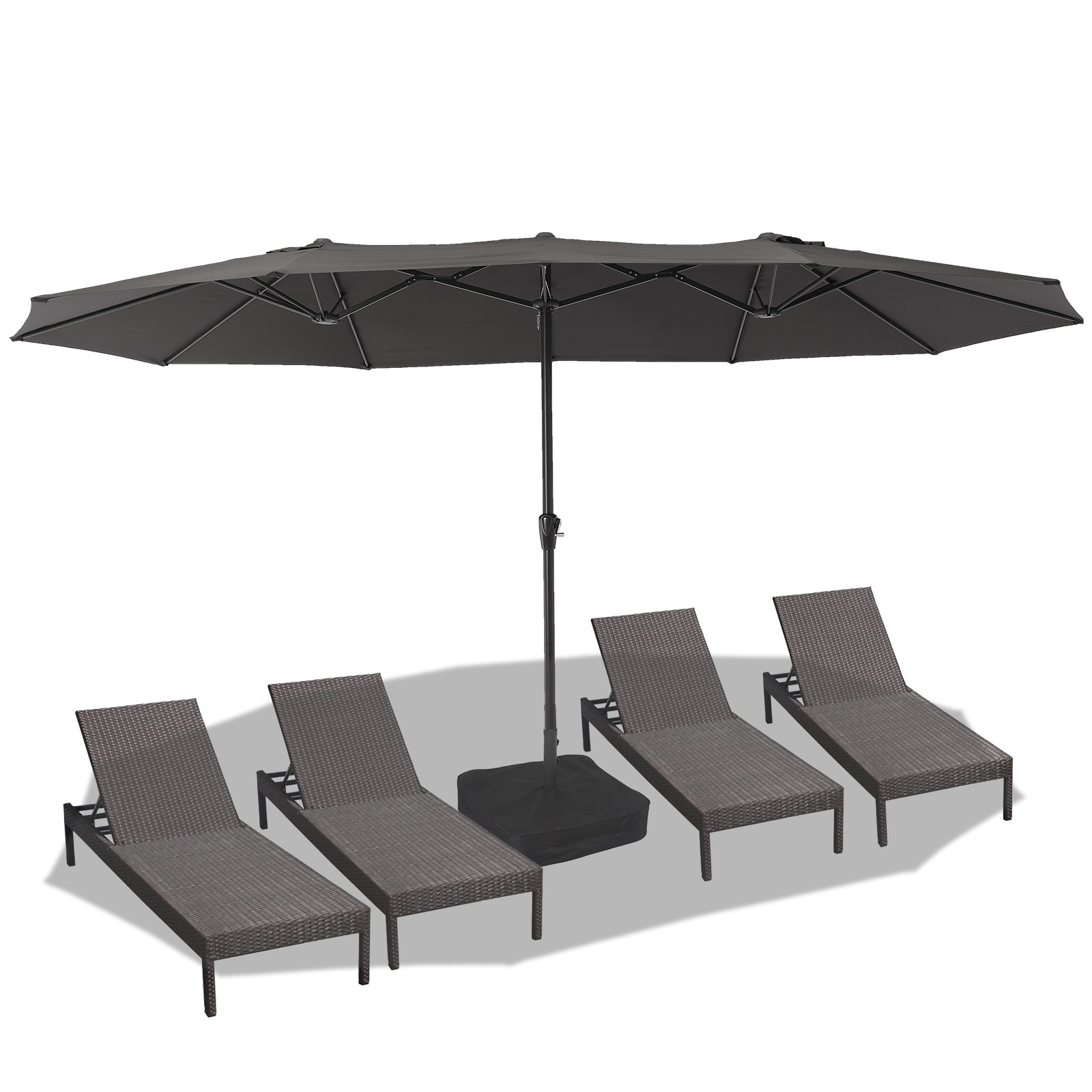 Garvee 15x9 Ft Large Patio Umbrellas,Patio Double-Sided Umbrella With Base and Crank,Outdoor Rectangle Market Umbrella for Patio, Lawn & Garden and Poolside,Dark Grey