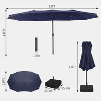 Garvee 15x9 Ft Large Double-Sided Patio Umbrella with Base & Crank - Outdoor Rectangle Market Umbrella for Patio, Lawn, Garden & Poolside, Navy Blue