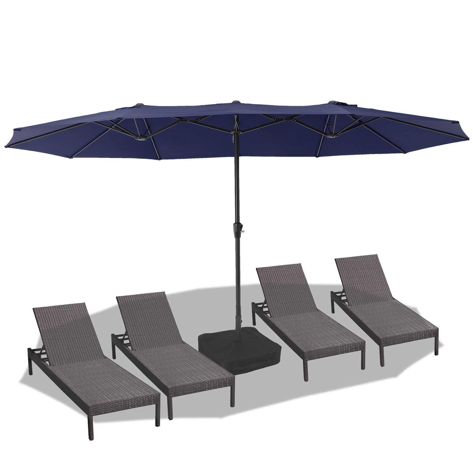 Garvee 15x9 Ft Large Double-Sided Patio Umbrella with Base & Crank - Outdoor Rectangle Market Umbrella for Patio, Lawn, Garden & Poolside, Navy Blue