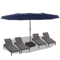 Garvee 15x9 Ft Large Double-Sided Patio Umbrella with Base & Crank - Outdoor Rectangle Market Umbrella for Patio, Lawn, Garden & Poolside, Navy Blue