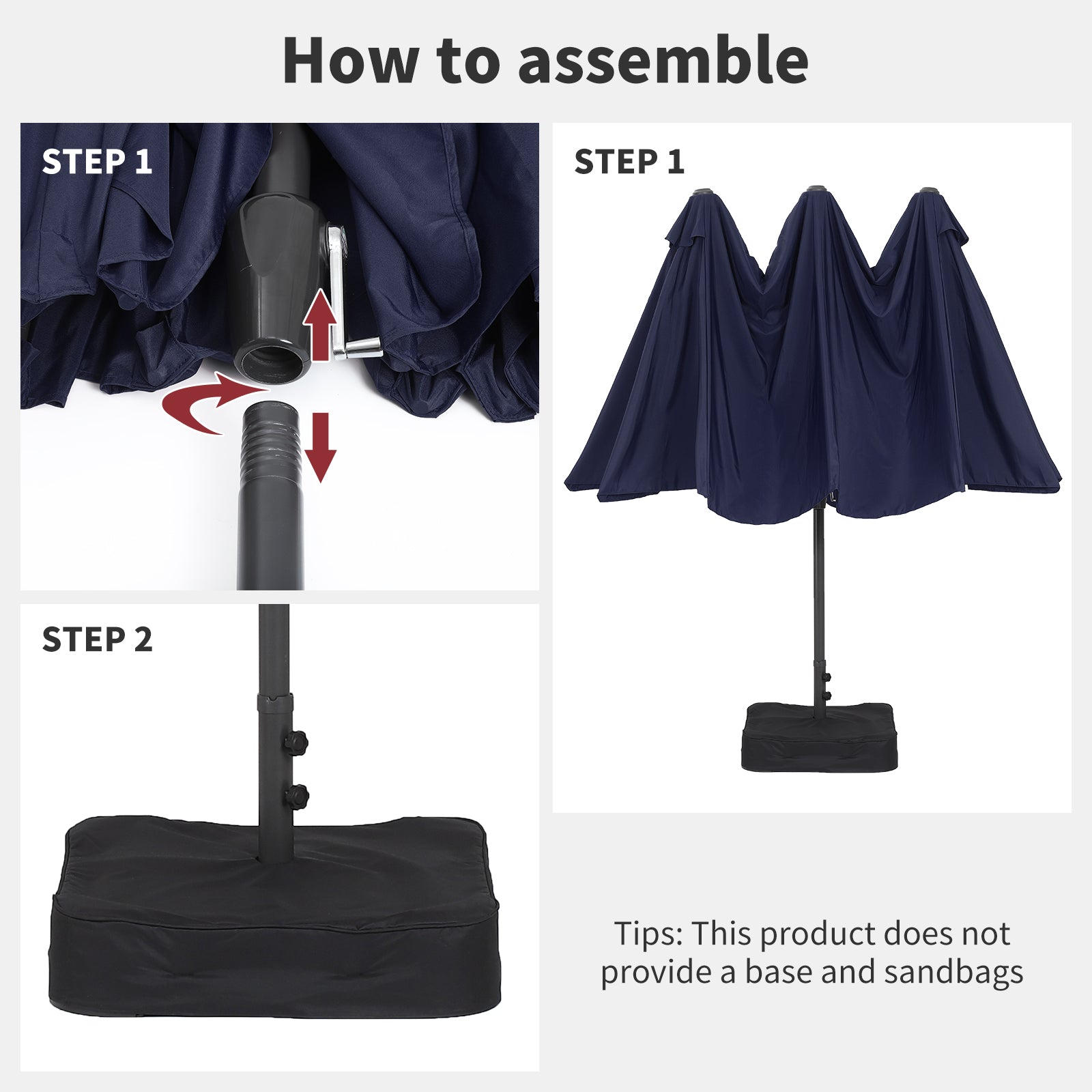 Garvee 15x9 Ft Large Double-Sided Patio Umbrella with Base & Crank - Outdoor Rectangle Market Umbrella for Patio, Lawn, Garden & Poolside, Navy Blue