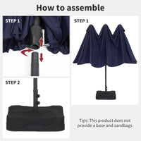 Garvee 15x9 Ft Large Double-Sided Patio Umbrella with Base & Crank - Outdoor Rectangle Market Umbrella for Patio, Lawn, Garden & Poolside, Navy Blue