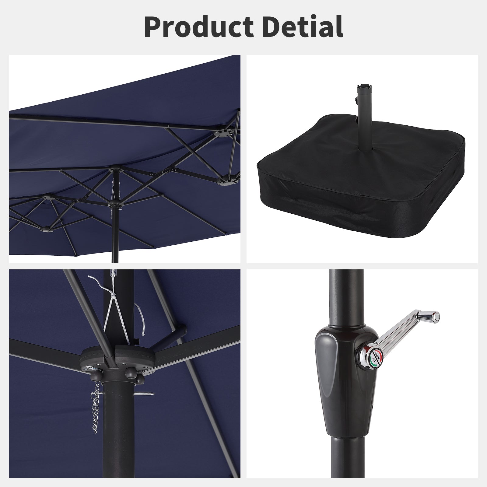 Garvee 15x9 Ft Large Double-Sided Patio Umbrella with Base & Crank - Outdoor Rectangle Market Umbrella for Patio, Lawn, Garden & Poolside, Navy Blue