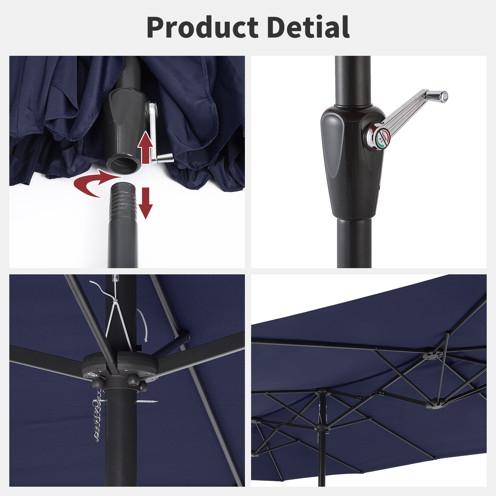 Garvee 15x9 Ft Large Double-Sided Patio Umbrella with Base & Crank - Outdoor Rectangle Market Umbrella for Patio, Lawn, Garden & Poolside, Navy Blue