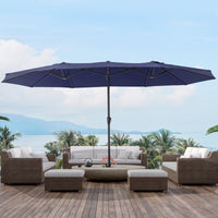 Garvee 15x9 Ft Large Double-Sided Patio Umbrella with Base & Crank - Outdoor Rectangle Market Umbrella for Patio, Lawn, Garden & Poolside, Navy Blue