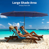Garvee 15x9 Ft Large Double-Sided Patio Umbrella with Base & Crank - Outdoor Rectangle Market Umbrella for Patio, Lawn, Garden & Poolside, Navy Blue