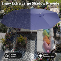 Garvee 15x9 Ft Large Double-Sided Patio Umbrella with Base & Crank - Outdoor Rectangle Market Umbrella for Patio, Lawn, Garden & Poolside, Navy Blue