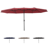 Garvee 15x9 Ft Extra Large Patio Umbrella with Base, Double-Sided Market Umbrella with Crank Handle, Outdoor UV-Protective Pool Umbrella for Garden, Backyard, Poolside,Wine Red - Wine Red