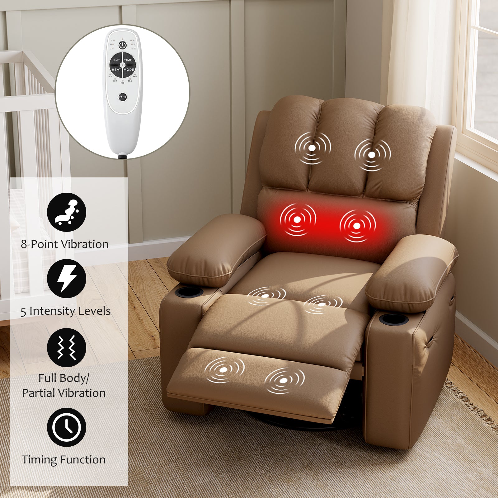 Garvee 27'' Width Electric Power Oversized Rocker Swivel Recliner Chair, USB Charger Lazy Boy for Adults, w/ Vibrating Massage and Heating, 1.5x Sponge Filling for Living Room, Bedroom and Nursery