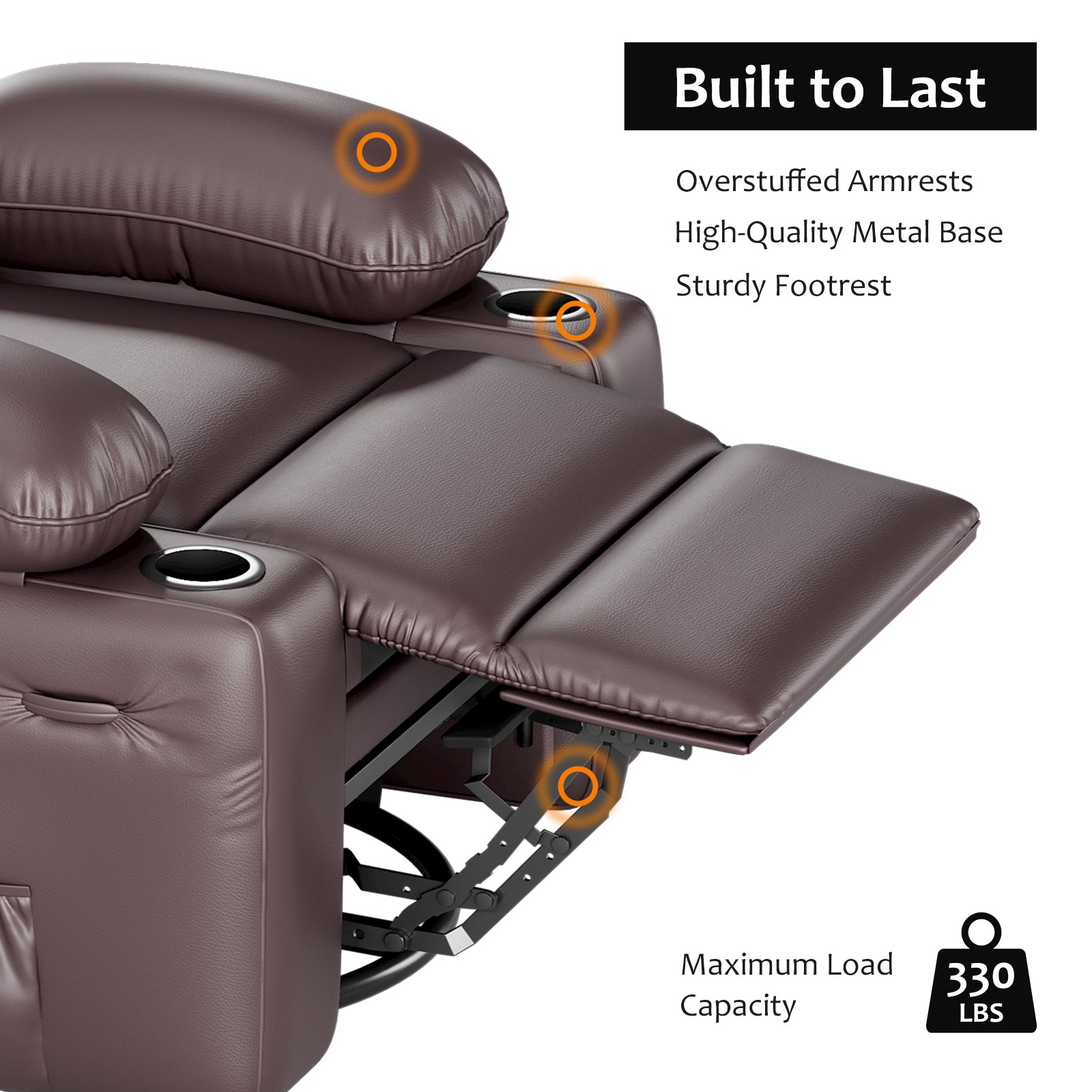 Garvee 27'' Width Electric Power Oversized Rocker Swivel Recliner Chair, USB Charger Lazy Boy for Adults, w/Vibrating Massage and Heating, 1.5X Sponge Filling for Living Room, Bedroom and Nursery