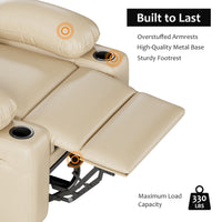 Garvee Manual Recliner Chair Leather Sofa with 2 Cup Holders, Side Pocket, PU Leather, Overstuffed Arms, Iron Frame, Beige - Home Theater & Living Room, Beige