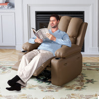 Garvee Large PU Leather Manual Recliner Chair with Cup Holders, Padded Arms, Durable Leather, Living Room Relaxation, Tan