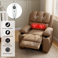 Garvee Large PU Leather Manual Recliner Chair with Cup Holders, Padded Arms, Durable Leather, Living Room Relaxation, Tan