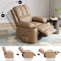 Garvee Large PU Leather Manual Recliner Chair with Cup Holders, Padded Arms, Durable Leather, Living Room Relaxation, Tan